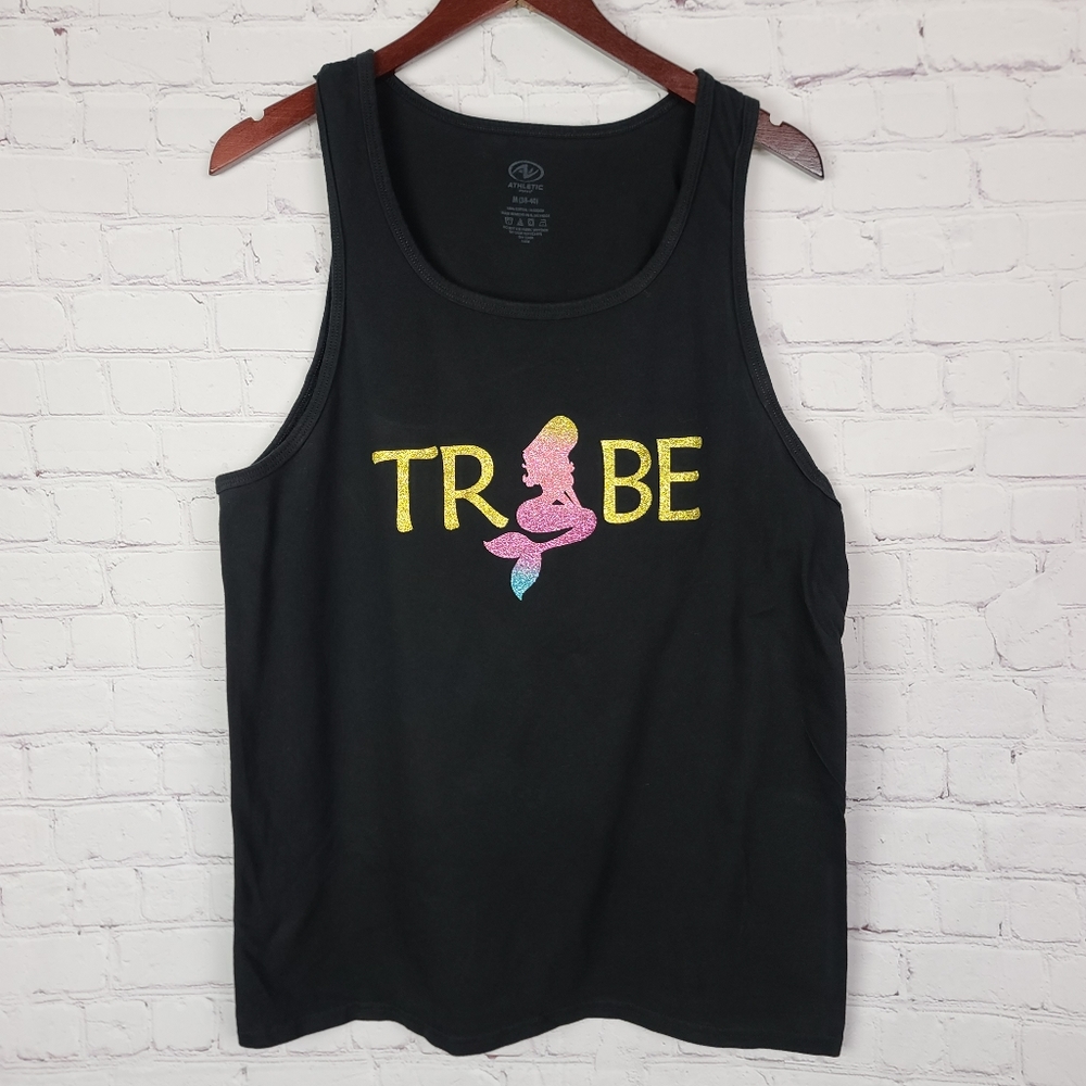 Athletic Works Black Tank with Sparkle Mermaid "Tribe".  Med (38-40)